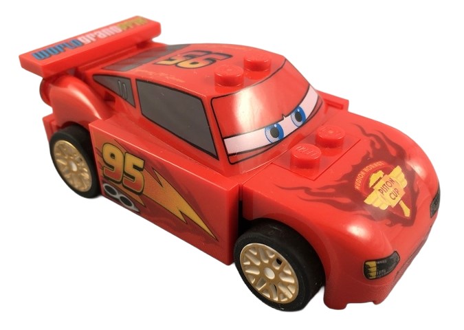 Lightning McQueen - Piston Cup Hood, White and Gold Wheels, Light Bluish Gray 2 x 8 Plate