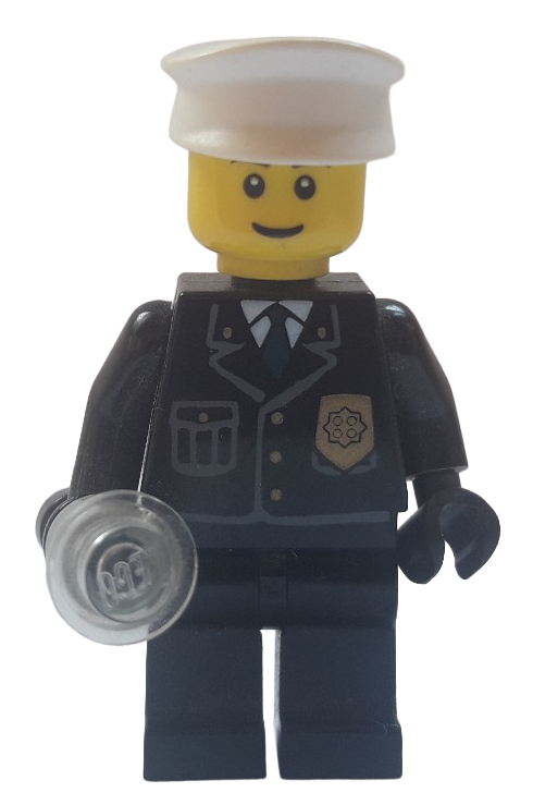 Police - City Suit with Blue Tie and Badge, Black Legs, White Hat - with Light-Up Flashlight
